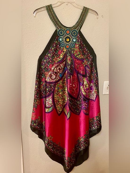 Dresses & Skirts - Vibrant Floral Halter Dress in Hot Pink & Black - One Size - EUC!